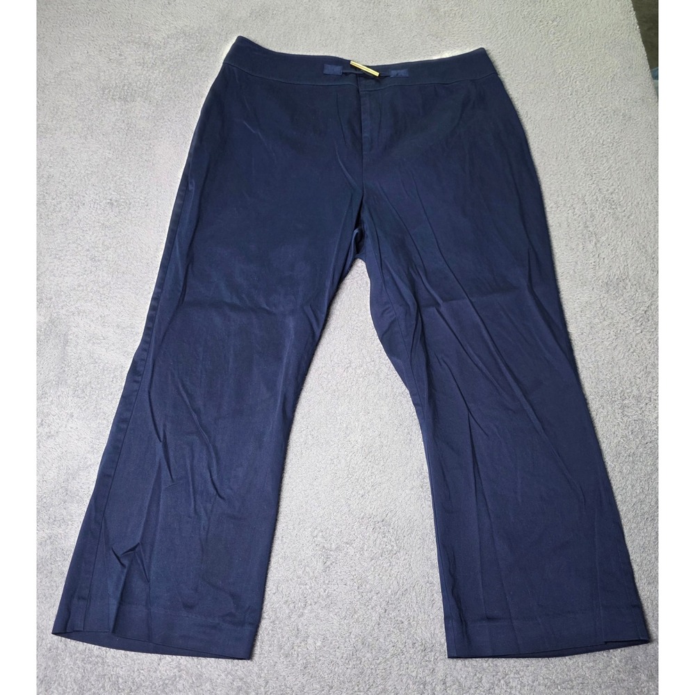 Lauren Ralph Lauren Womens 18W Trousers Navy Blue Wide Leg Gold Toggle Stretch